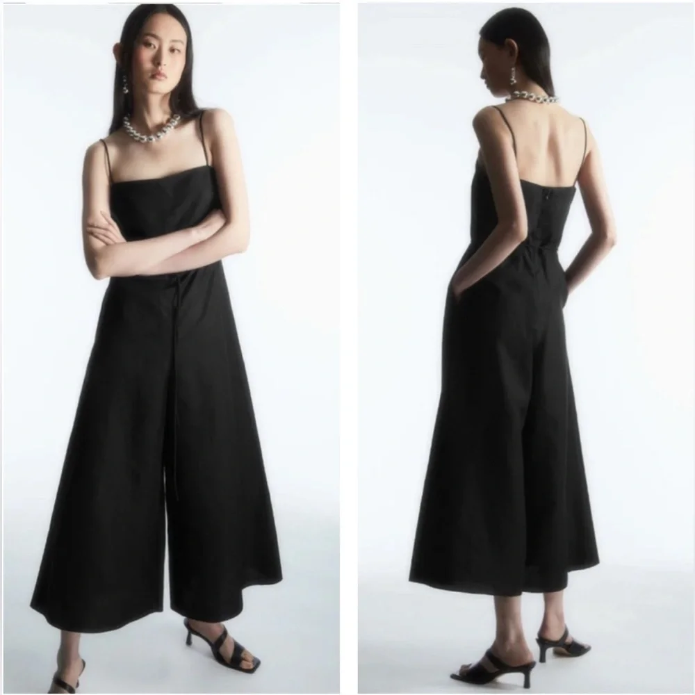 NWT COS Women’s Jumpsuit Size 2 US Sleeveless Cropped Wide Leg Black Linen Blend